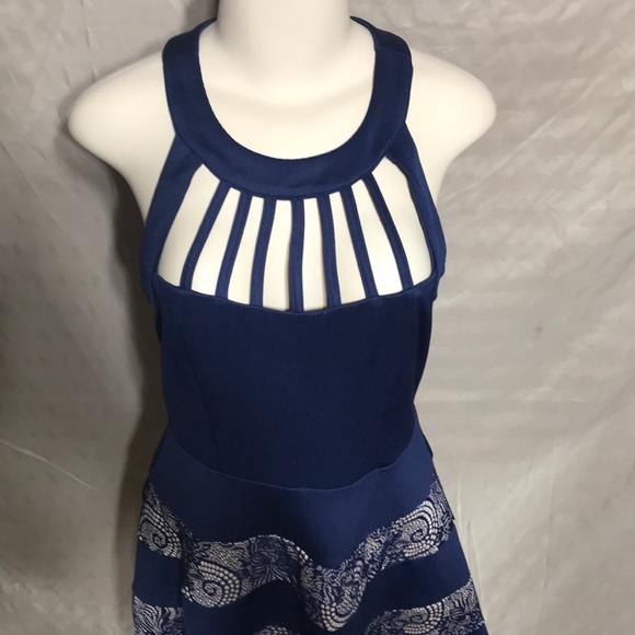 Trixxi Blue Lace Cage Sun Dress Dress Summer - Picture 2 of 8